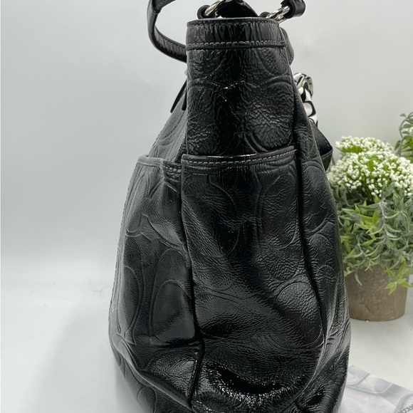 Authentic Coach Black Signature Embossed Patent leather N/S Gallery Tote F19818 - Picture 15 of 16